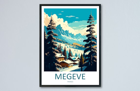 Megeve Travel Poster, Skiing Art for Ski Lovers