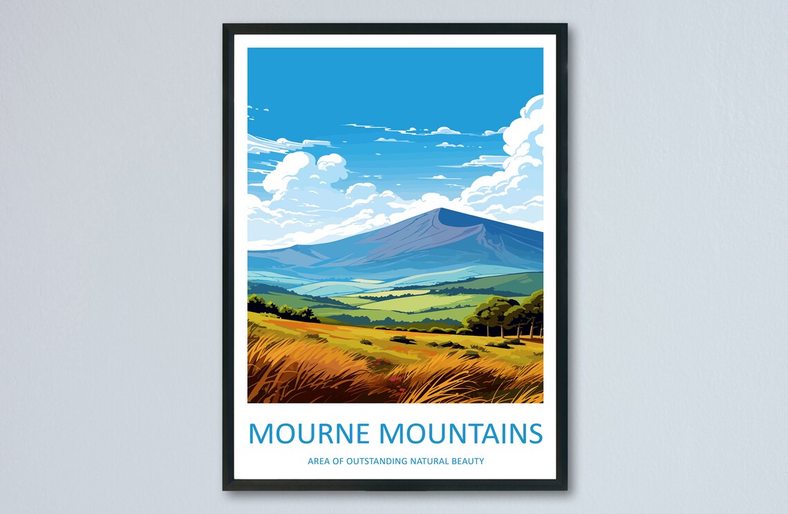 Mourne Mountains Travel Poster, AONB Wall Art