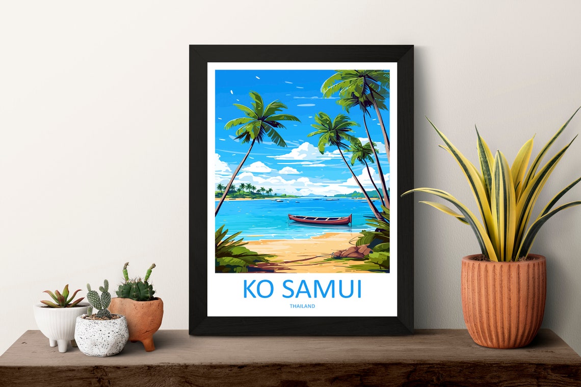 Ko Samui Thailand Palm Beach Turquoise Lagoon Vintage Poster - Image 3