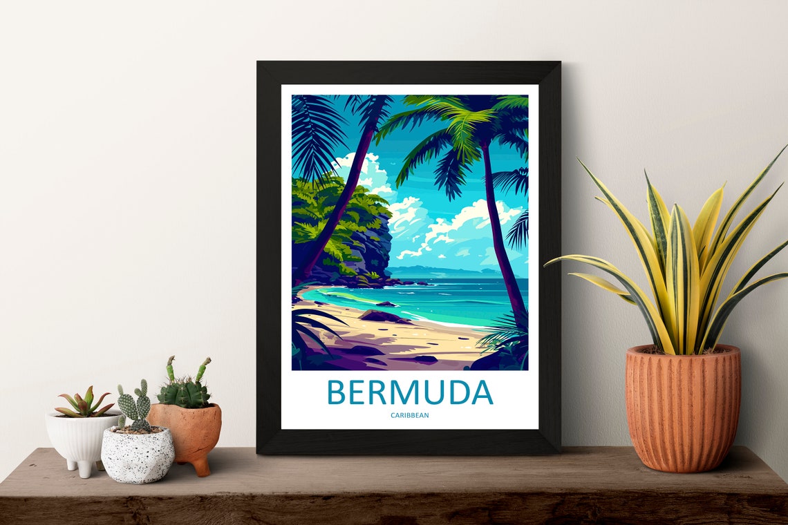 Bermuda Caribbean Tropical Beach Palm Trees Vintage Travel Poster - Image 3