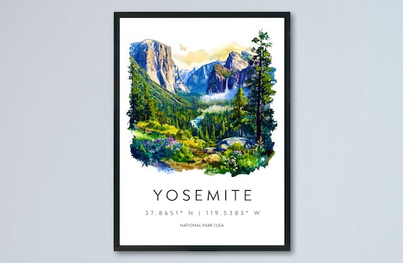 Yosemite National Park Granite Valley Watercolor Travel Poster
