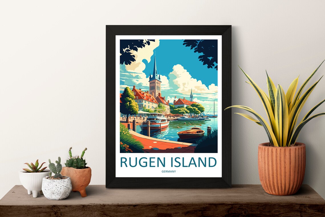 Rugen Island Germany Harbor Church Spire Travel Poster Scene - Image 3