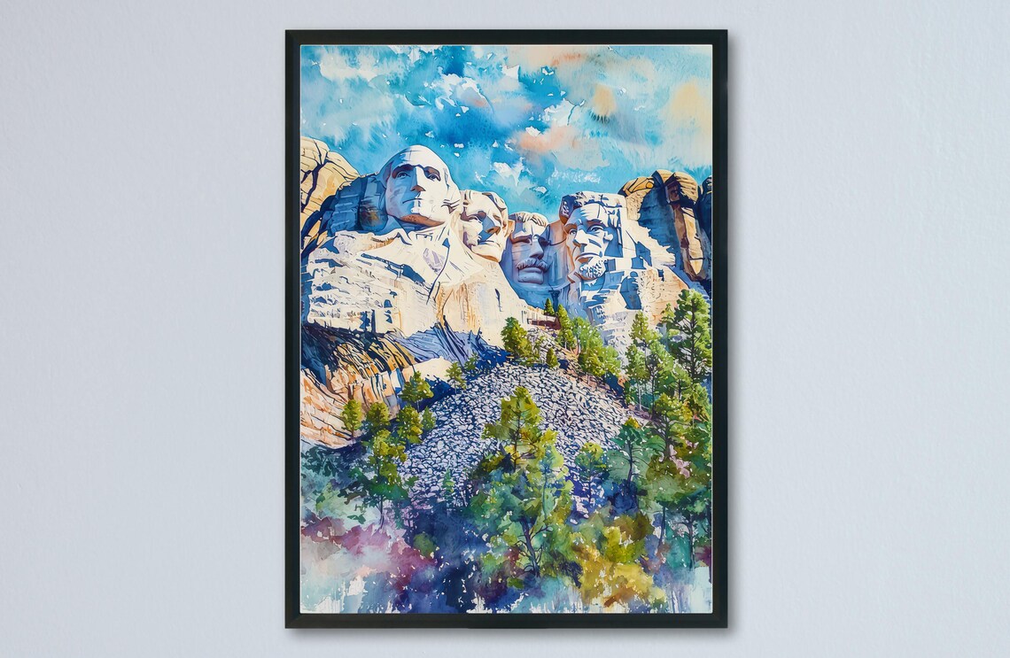 Mount Rushmore Watercolor Presidential Faces South Dakota Poster