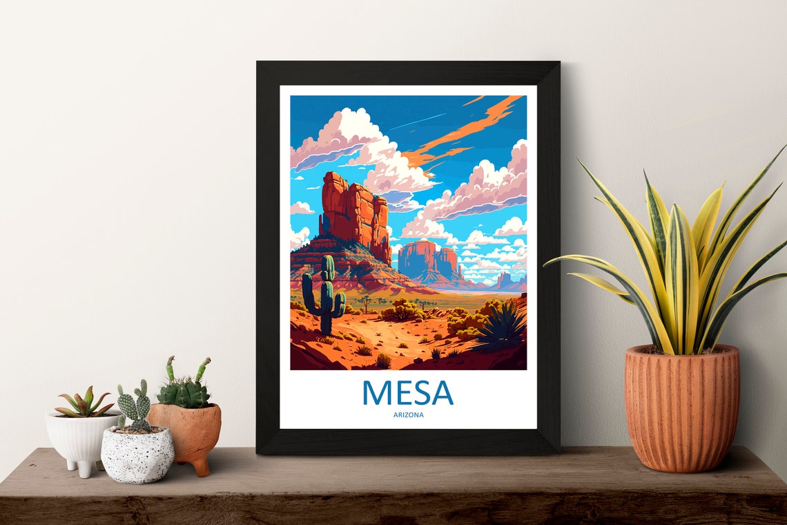 Mesa Arizona Red Rock Desert Poster with Saguaro Cactus Valley View - Image 3