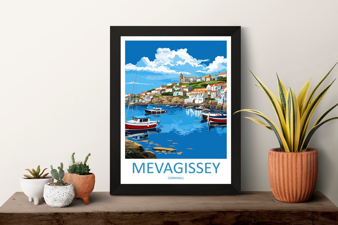 Mevagissey Cornwall Fishing Harbor Boats Seaside Travel Poster - Image 3