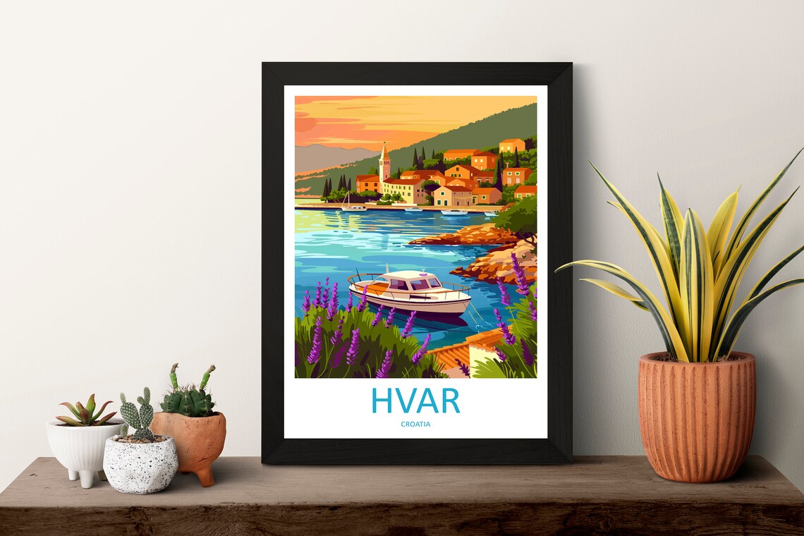 Hvar Harbour Sunset Lavender Croatia Island Travel Art Poster - Image 3