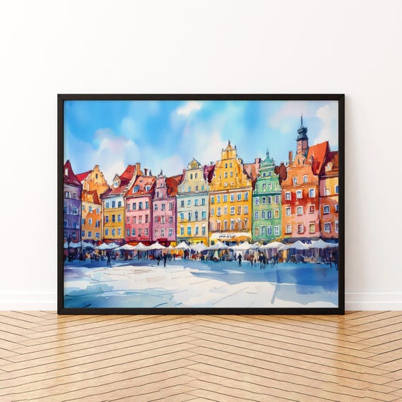 Wrocaw Poland Watercolor Poster Wroclaw Travel Print Cityscape Painting Old Town Wall Art Europe Decor Souvenir