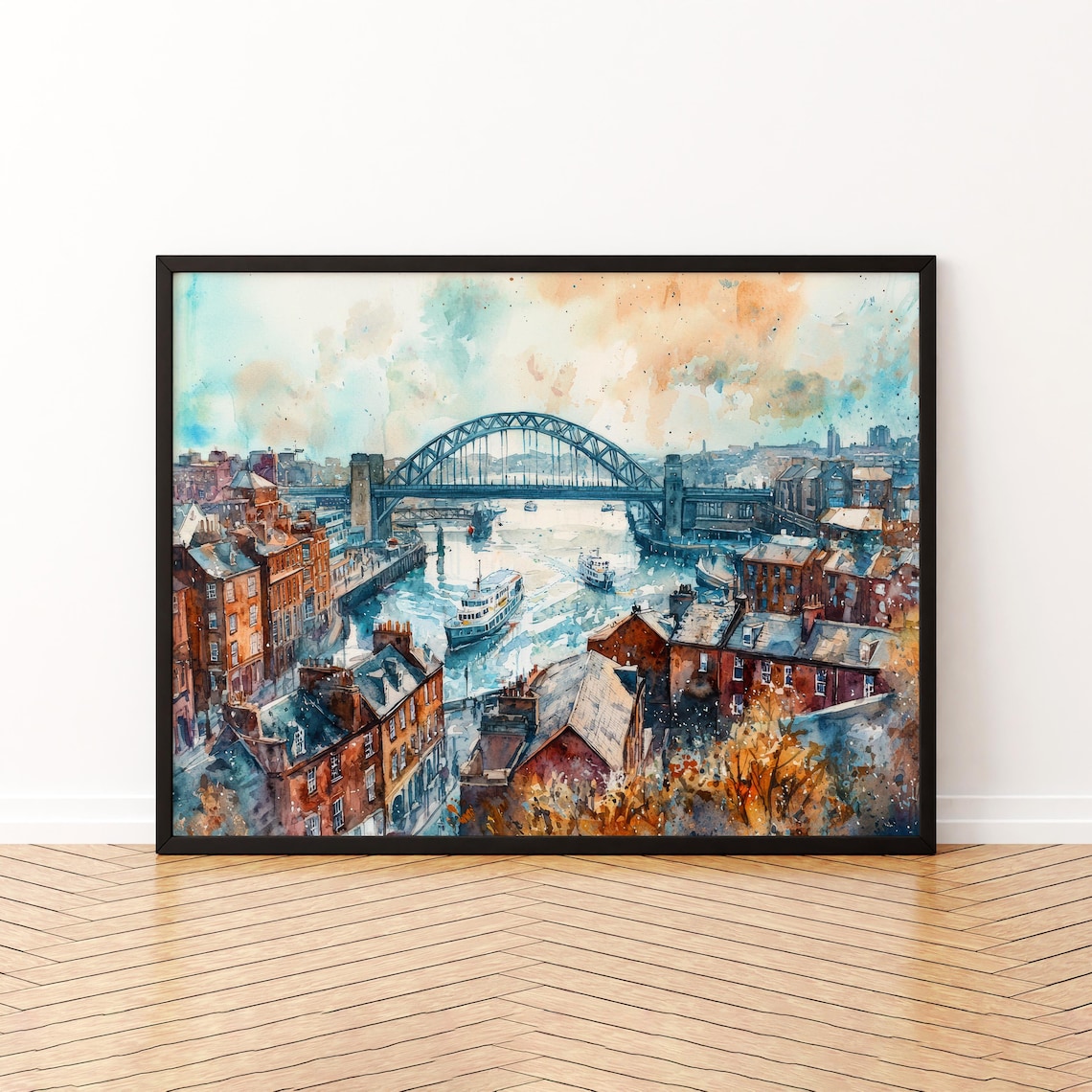 Newcastle Watercolor Landscape Art Print, United Kingdom