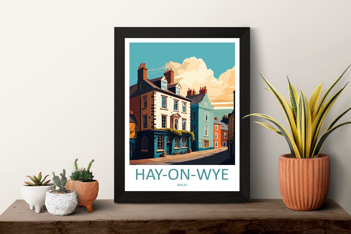 Hay-on-Wye Wales Colorful Town Houses Famous Book Town Poster - Image 3