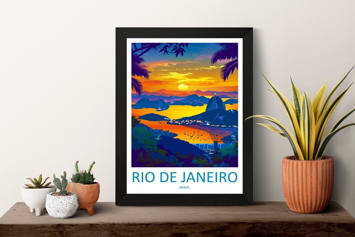 Rio De Janeiro Brazil Sunset Panorama With Christ The Redeemer Poster - Image 3