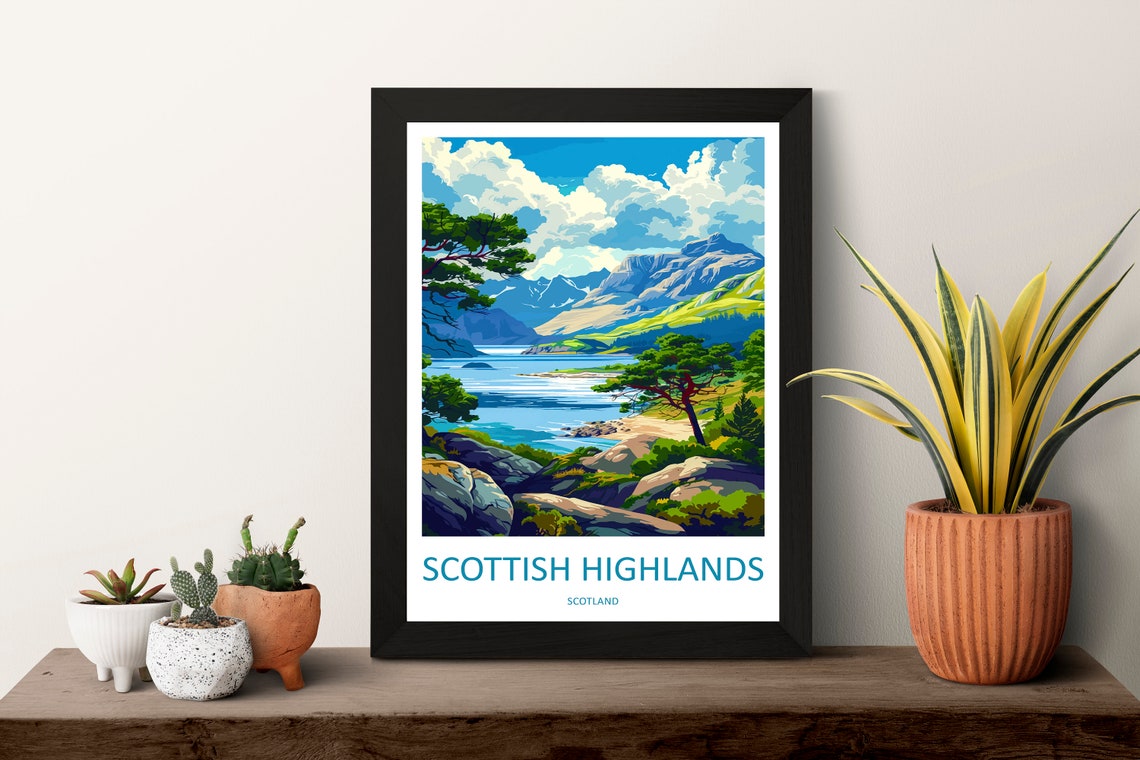 Scottish Highlands Loch And Mountain Landscape Travel Poster - Image 3