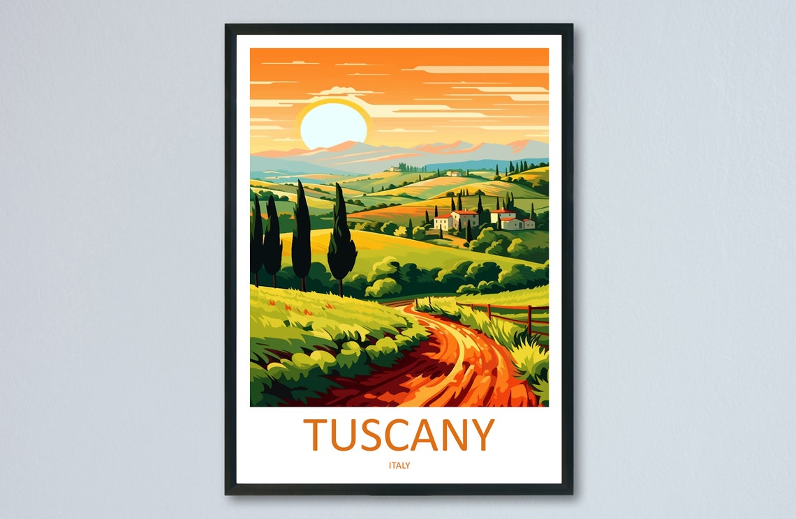 Tuscany Italy Rolling Hills Cypress Trees Sunset Countryside Poster