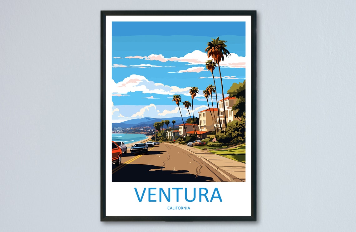 Ventura California Coastal Highway Palm Ocean View Travel Poster