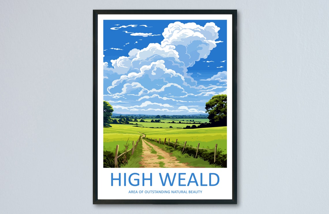 High Weald Fenced Dirt Track Through Lush Green English Fields Poster