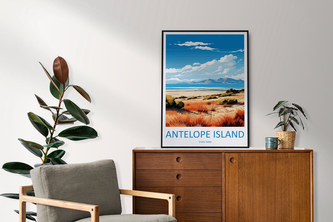 Antelope Island State Park Lake Grassland Mountain Travel Poster - Image 2