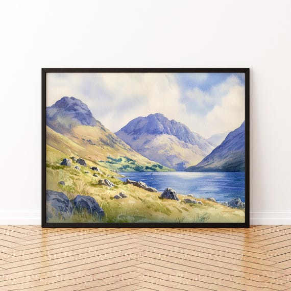 Scafell Pike England Watercolor Poster Travel Print Lake District Mountain Painting Landscape Wall Art Souvenir