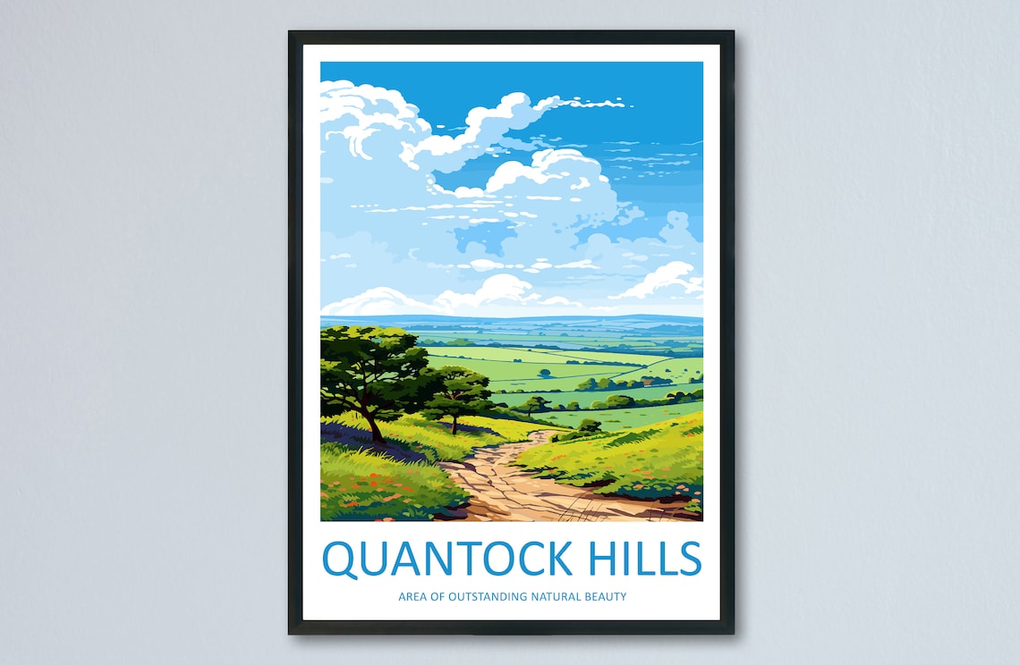Quantock Hills Travel Poster, AONB Landscape Print