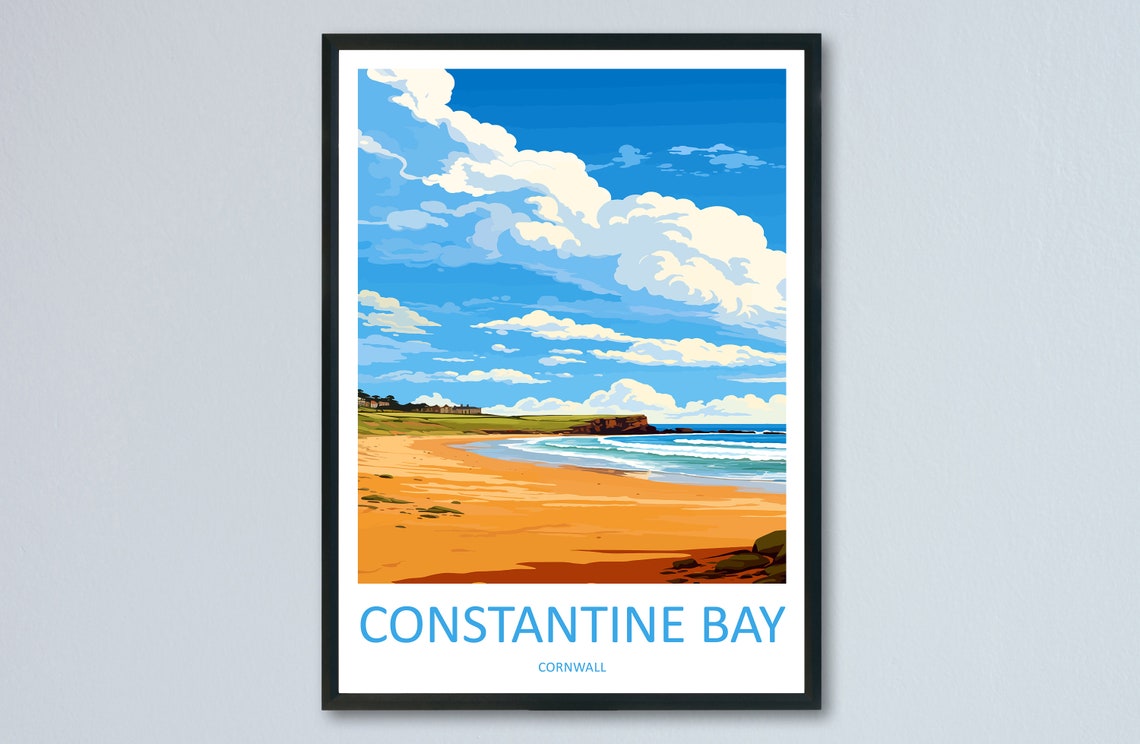 Constantine Bay Cornwall Golden Beach Blue Sea Travel Poster