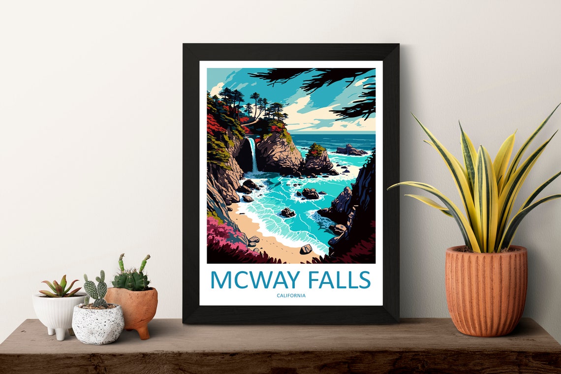 McWay Falls California Waterfall Beach Cove Cliff Travel Poster - Image 3