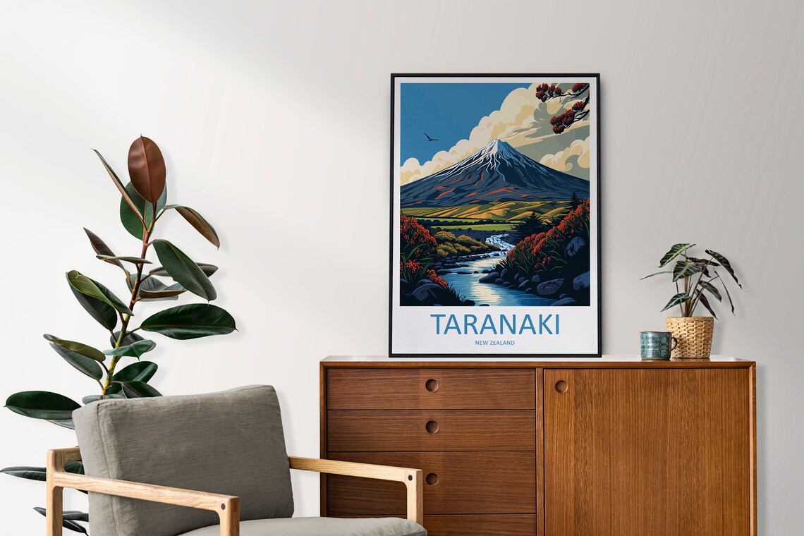 Taranaki Travel Poster, New Zealand Place Print - Image 2