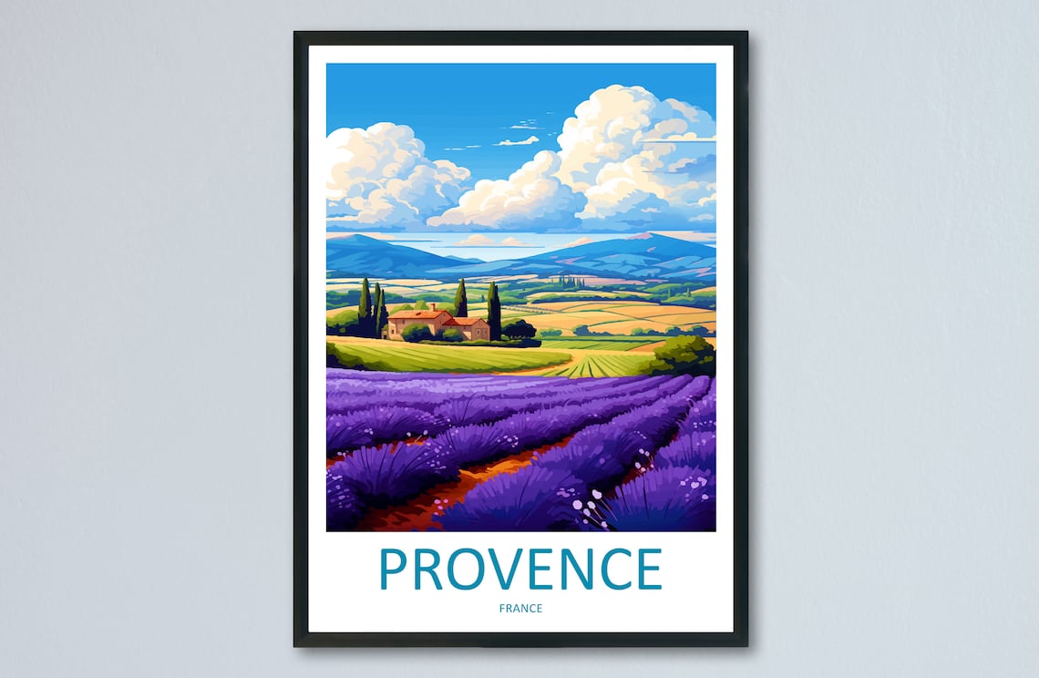 Provence France Lavender Fields Stone Farmhouse Vintage Travel Poster