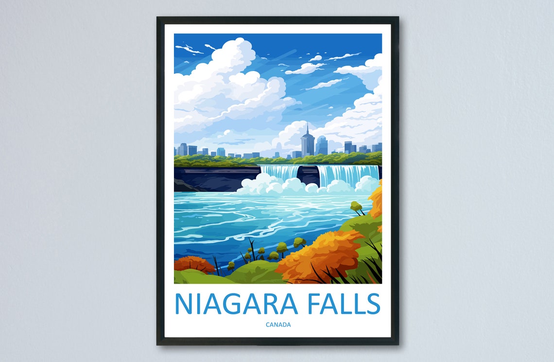 Niagara Falls Canada Autumn Falls with City Skyline View Poster