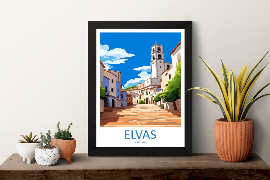 Elvas Portugal Charming Cobblestone Street Scene Travel Poster - Image 3