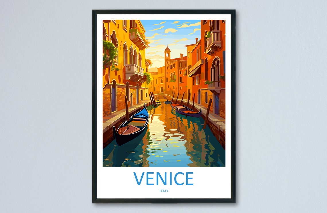 Venice Sunset Canal Gondolas Golden Hour Italy Travel Poster