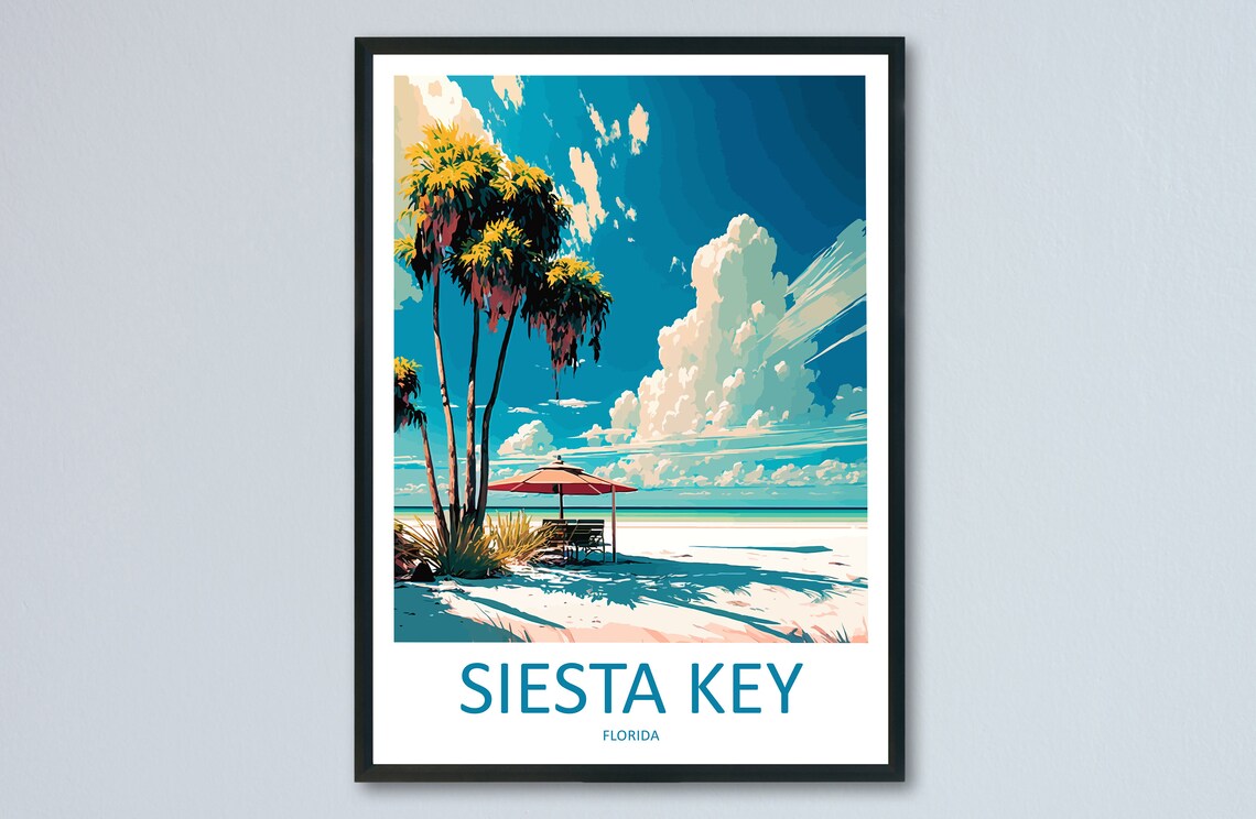 Siesta Key Travel Poster, Florida Wall Art