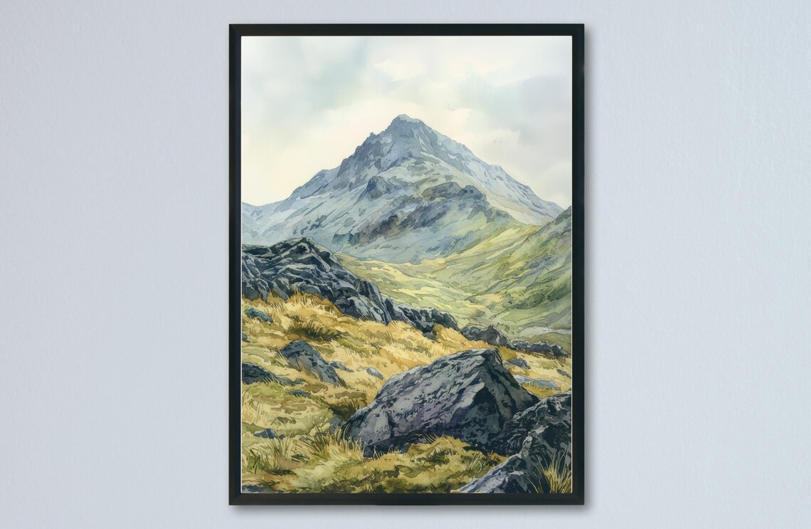 Scafell Pike England Rocky Summit Mountain Watercolor Art Poster