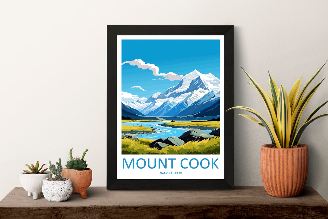 Mount Cook National Park Snow Peak Braided River Valley Poster - Image 3