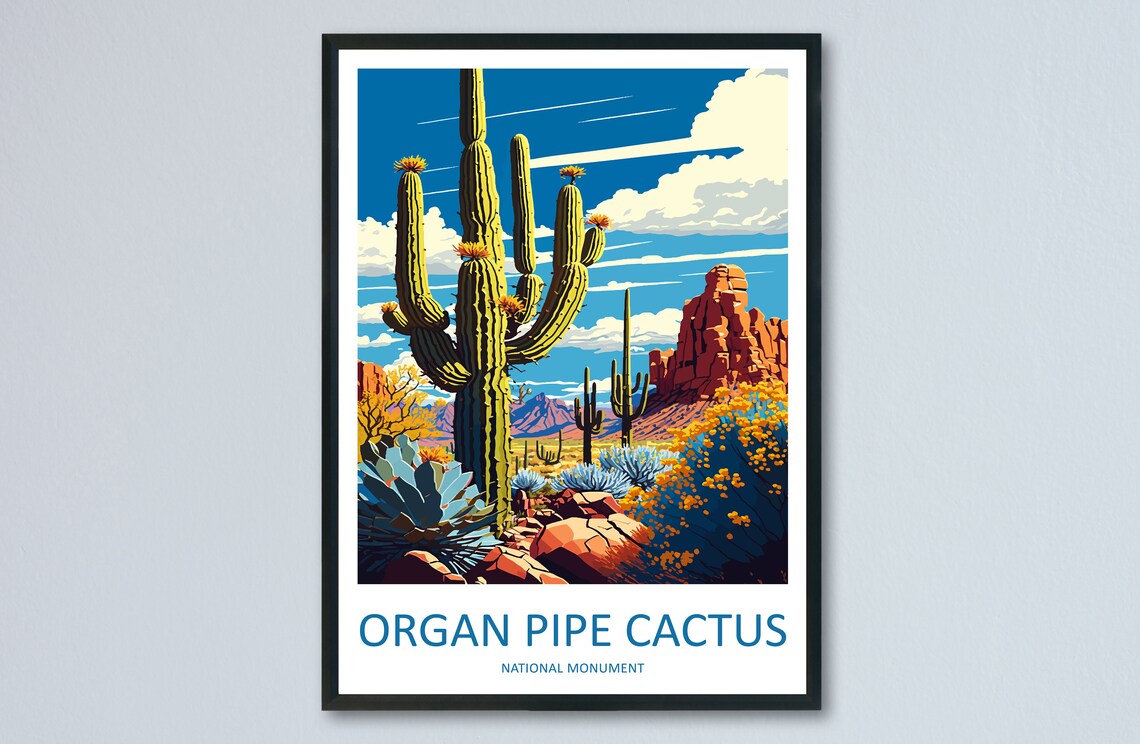Organ Pipe Cactus National Monument Vintage Desert Travel Poster