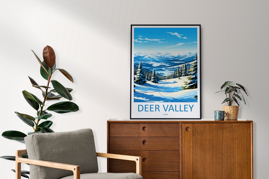 Deer Valley Utah Snowy Mountain Ski Resort Winter Travel Poster - Image 2