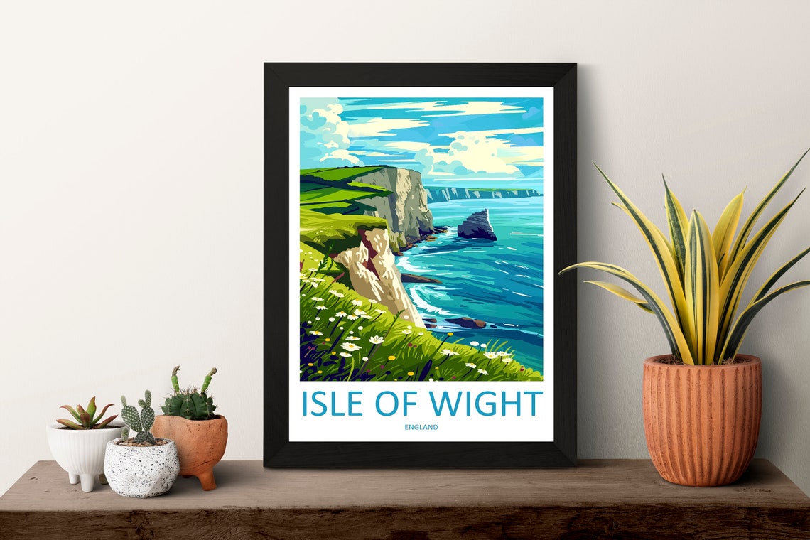 Isle of Wight England White Cliffs Coastal Wildflower Travel Poster - Image 3