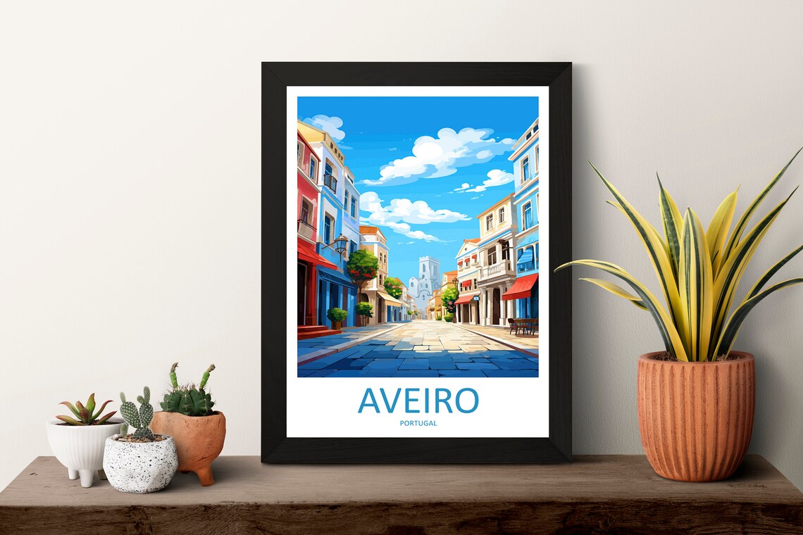 Aveiro Portugal Charming Old Town Street Scene Travel Poster - Image 3