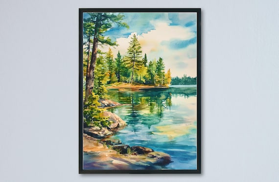 Green Lakes State Park Pine Shoreline Watercolor New York Lake Poster