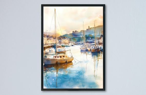 Falmouth Harbor Sunset Yachts Marina Golden Reflections Cornwall Poster