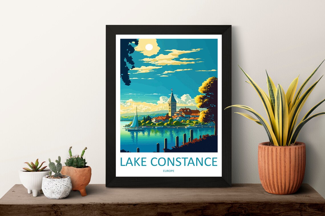 Lake Constance Sailboats Lakeside Village Europe Travel Poster - Image 3