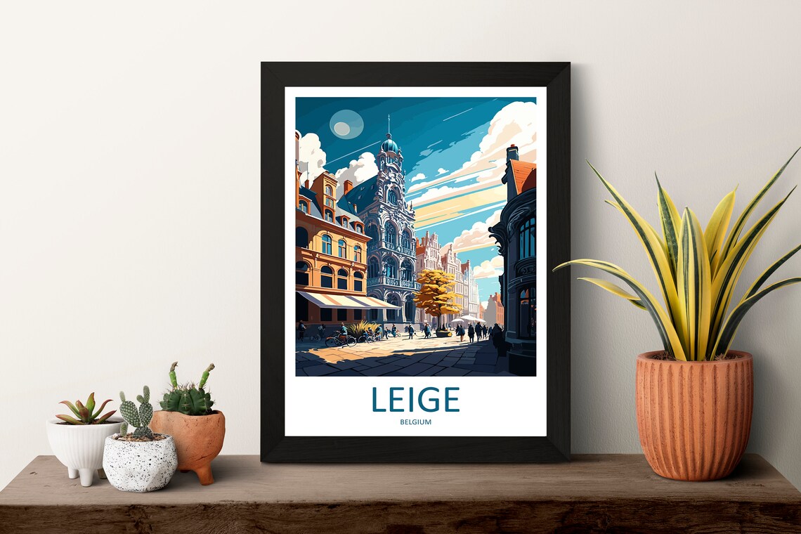 Leige Belgium Grand Place Old Town Architecture Travel Poster - Image 3