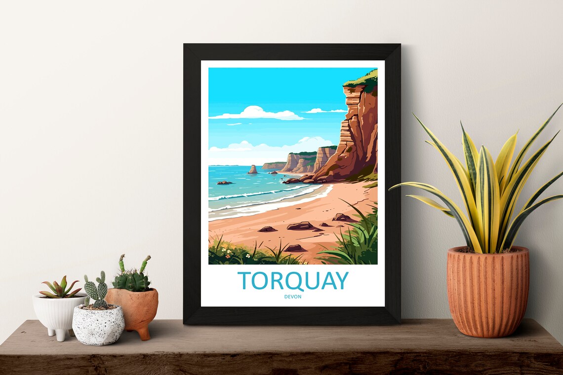 Torquay Cliffs Travel Poster, England Wall Art - Image 3