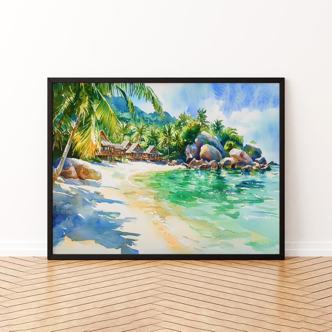 Koh Tao Thailand Watercolor Travel Poster, Tropical Island