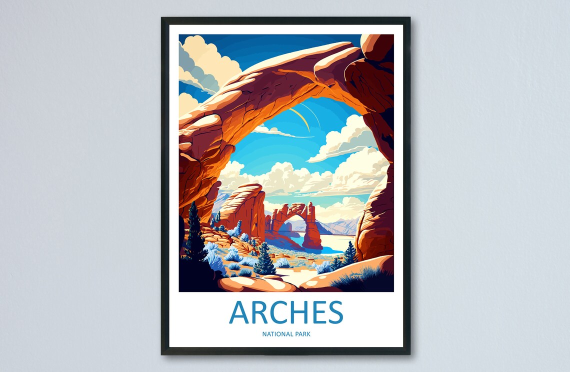 Arches National Park Red Rock Arch Desert Landscape Travel Poster