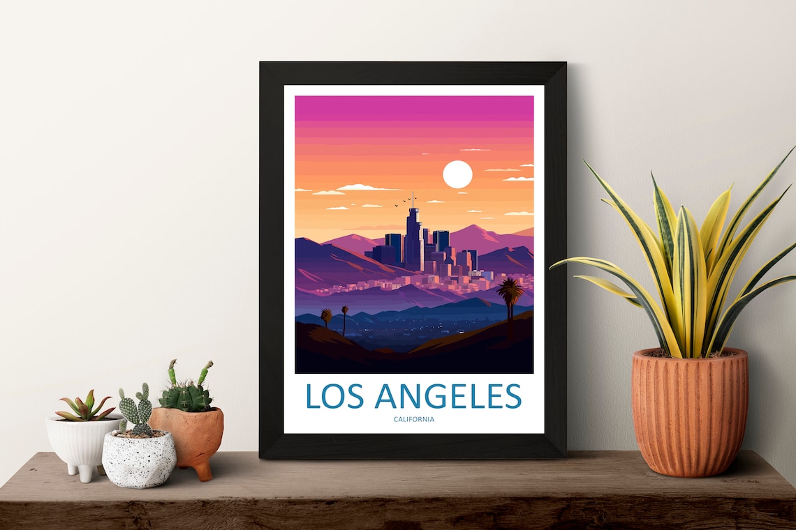 Los Angeles California Downtown Sunset Skyline View Travel Poster - Image 3