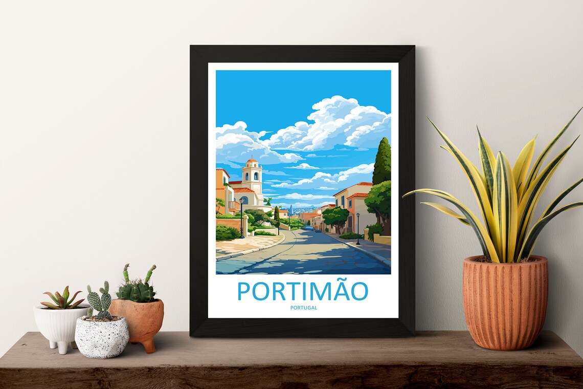 Portimao Portugal Sunny Old Town Street Illustrated Travel Poster - Image 3