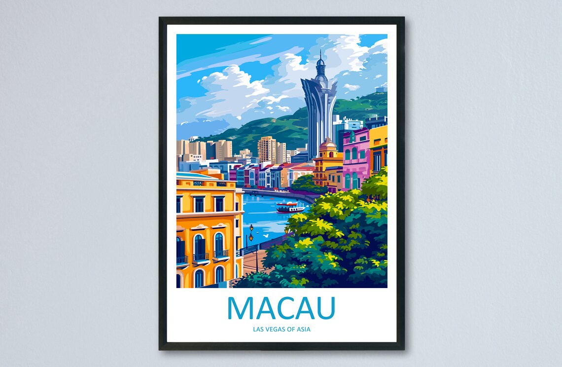 Macau Las Vegas Of Asia City Skyline Illustration Travel Poster