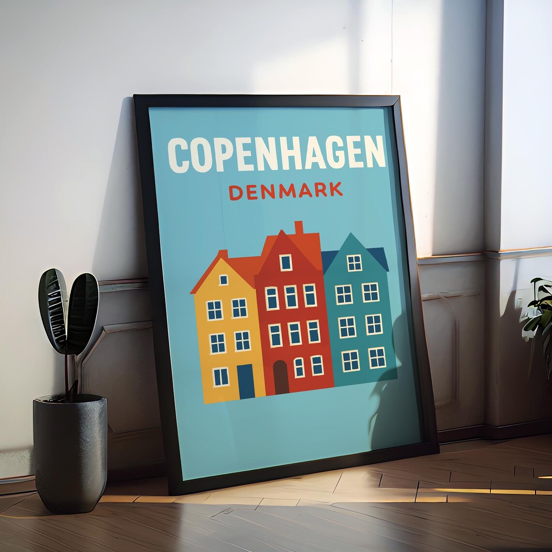 Copenhagen Denmark Colorful Nyhavn Houses Retro Travel Poster