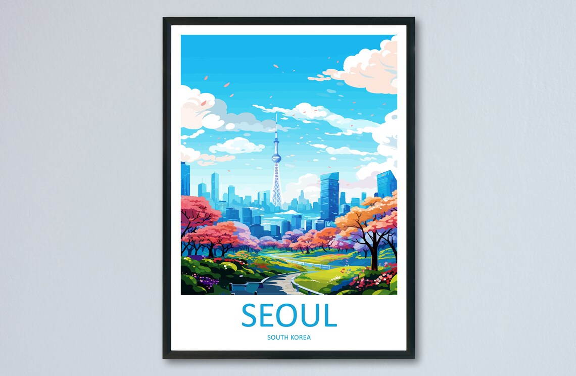 Seoul Travel Poster, South Korea City Wall Art