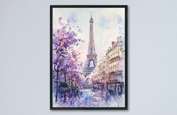 Paris Watercolor Travel Poster, France Cityscape Print