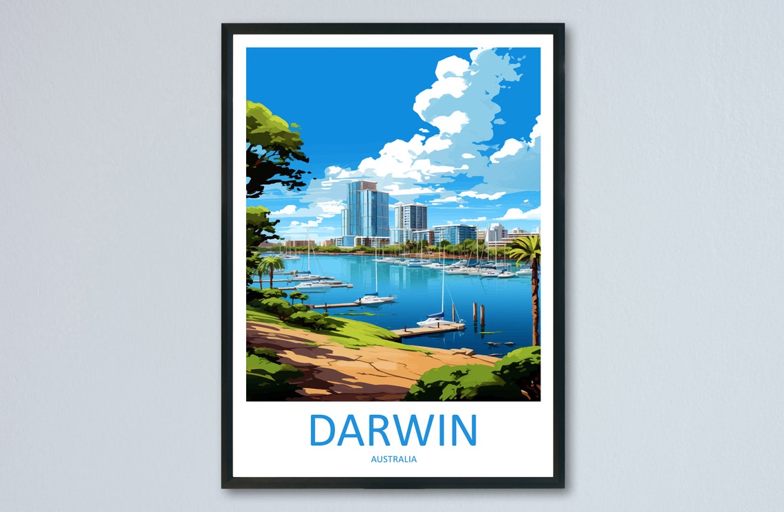 Darwin Harbour Marina Skyline Australia Tropics Travel Poster