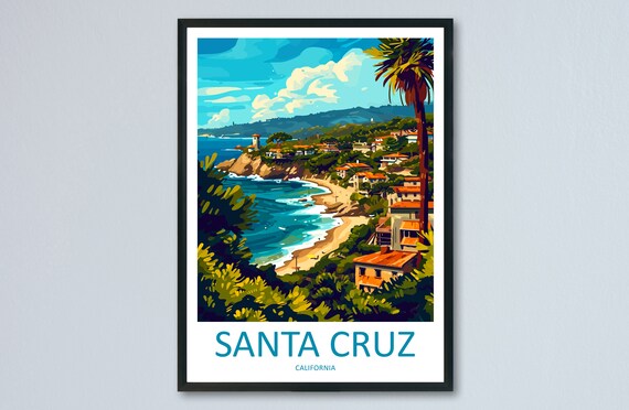 Santa Cruz California Cove Beach Palm Vintage Style Travel Poster